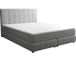 Vente-unique Complete set met boxspring en hoofdbord + bedbodem + matras + topmatras - 180 x 200 cm - Fluweel - Lichtgrijs - HIDA van YSMÉE L 207 cm x H 98 cm x D 185 cm