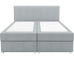 Vente-unique Complete set met boxspring en hoofdbord + bedbodem + matras + topmatras - 180 x 200 cm - Stof - Lichtgrijs - ONAN van YSMÉE L 207 cm x H 105 cm x D 185 cm