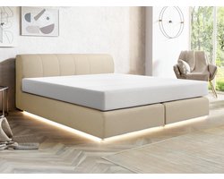 Vente-unique Complete set met boxspring en hoofdbord – Met bedbodem – Met ledverlichting – Met matras – 160 x 200 cm – Stoffen bekleding – Beige – OTARU van YSMÉE L 231 cm x H 87 cm x D 172 cm