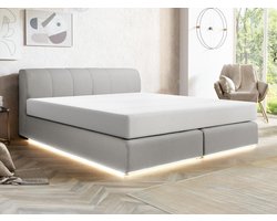 Vente-unique Complete set met boxspring en hoofdbord – Met bedbodem – Met ledverlichting – Met matras – 160 x 200 cm – Stoffen bekleding – Grijs – OTARU van YSMÉE L 231 cm x H 87 cm x D 172 cm