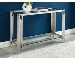 Vente-unique Consoletafel van gehard glas en roestvrij staal - Verchroomd - NOMELANO