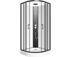 Vente-unique Douchecabine kwart cirkel - Aanpasbare hoogte - L80 x B80 x H213/232 cm - Zwart en wit - ROVATA L 80 cm x H 200 cm x D 80 cm