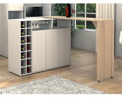 Vente-unique Draaibaar barmeubel met opbergruimte - Wit en naturel - VINALO L 213.4 cm x H 94.3 cm x D 39.5 cm
