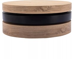 Vente-unique Draaibare ronde salontafel met 1 nis van mdf - Zwart en licht naturel - JANITA