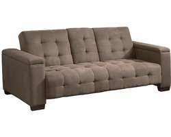 Vente-unique Driezits bedbank van microvezel DEVONSHIRE met centraal inklapbaar tafeltje - bruin