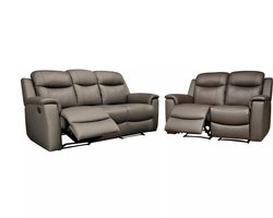 Vente-unique Driezits- en tweezits relaxbank EVASION van leer - bruin - met barblad