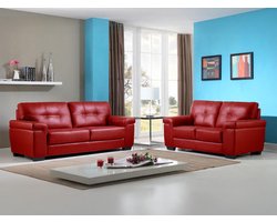 Vente-unique Driezits- en tweezitsbank van leer HAZEL - Rood