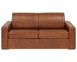 Vente-unique Driezits express slaapbank in vintage karamelkleurig buffelleer - Slaapoppervlak 140 cm - Matras 14 cm - CALITO