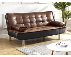 Vente-unique Driezits-slaapbank van verouderd bruin microvezel MISHAN II