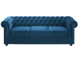 Vente-unique Driezitsbank CHESTERFIELD - velours - groenblauw