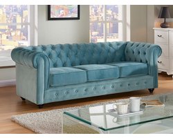 Vente-unique Driezitsbank CHESTERFIELD - velours - pastelblauw