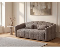 Vente-unique Driezitsslaapbank express in bouclé stof taupe - Slaapruimte 140 cm - Matras 13 cm RETUNA