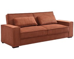 Vente-unique Driezitsslaapbank van terracottakleurig ribfluweel FINORO