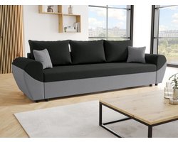 Vente-unique Driezitsslaapbank van zwarte en grijze stof LIERNO