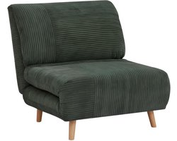 Vente-unique Eenpersoons slaapbank van fluweel ribstof PALULA - Donkergroen L 88 cm x H 83 cm x D 81 cm