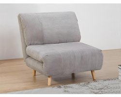 Vente-unique Eenpersoons slaapbank van fluweel ribstof PALULA - Lichtgrijs L 88 cm x H 83 cm x D 81 cm