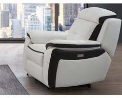 Vente-unique Elektrische relaxfauteuil van leer ANGELIQUE - Wit/antraciet