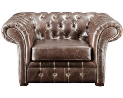 Vente-unique Fauteuil chesterfield CLOTAIRE van 100% leer met lived-in aspect