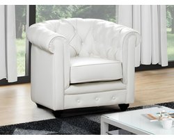 Vente-unique Fauteuil CHESTERFIELD van kunstleer - Wit