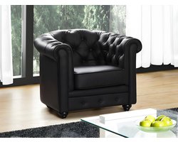 Vente-unique Fauteuil CHESTERFIELD van kunstleer - Zwart