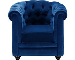Vente-unique Fauteuil CHESTERFIELD - velours - koningsblauw L 85 cm x H 72 cm x D 78 cm