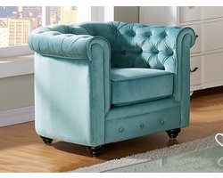 Vente-unique Fauteuil CHESTERFIELD - velours - pastelblauw
