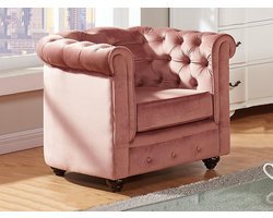 Vente-unique Fauteuil CHESTERFIELD - velours - pastelroze L 85 cm x H 72 cm x D 78 cm