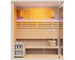 Vente-unique Fins glazen sauna met leds - 4/5 personen - B180 x D120 x H200 cm - SELKI