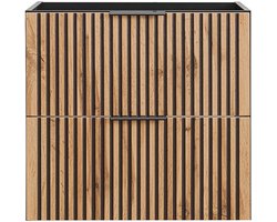 Vente-unique Geribbeld hangend meubel onder wastafel - Licht naturel en zwart - 60 cm - MADELA