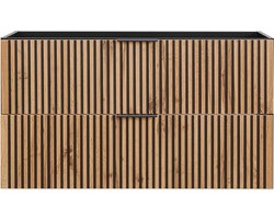 Vente-unique Geribbeld hangend meubel onder wastafel - Licht naturel en zwart - 80 cm - MADELA