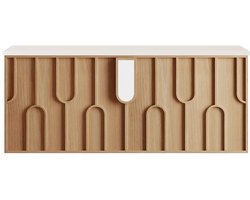 Vente-unique Getextureerd hangend onderkast met gesinterd mat stenen blad - Licht naturel - B120 cm - MERKAN