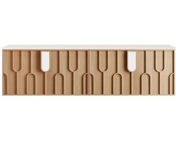 Vente-unique Getextureerd hangend onderkast met gesinterd mat stenen blad - Licht naturel - B180 cm - MERKAN