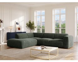 Vente-unique Grote hoekbank links met chaise longue rugleuning in groene stof van Maison Céphy POGNI