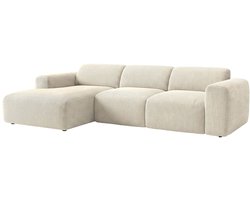 Vente-unique Grote hoekbank links met elektrisch uitschuifbare zitting in fijne ribfluweel beige - POGNI van Maison Céphy