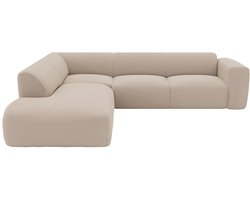 Vente-unique Grote hoekbank met hoek links met rugleuning aan de Chaise longue van beige ribfluweel met fijne ribbels POGNI van Maison Céphy