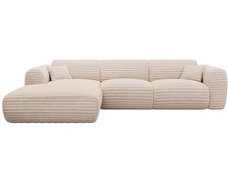 Vente-unique Grote hoekbank met hoek links van beige ribfluweel met brede ribbels POGNI van Maison Céphy