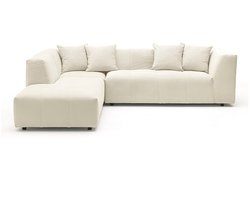 Vente-unique Grote hoekbank met hoek links van beige ribfluweel met fijne ribbels NAEMIA van Maison Céphy