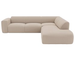 Vente-unique Grote hoekbank met hoek rechts met rugleuning aan de meridienne van beige ribfluweel met fijne ribbels POGNI van Maison Céphy