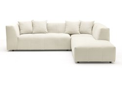 Vente-unique Grote hoekbank met hoek rechts van beige ribfluweel met fijne ribbels NAEMIA van Maison Céphy
