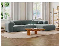 Vente-unique Grote hoekbank met hoek rechts van blauwe ribfluweel met fijne ribbels POGNI van Maison Céphy