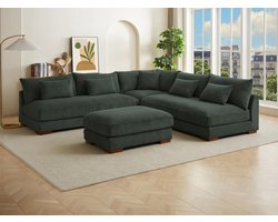 Vente-unique Grote omkeerbare hoekbank en poef van groen ribfluweel SPERONE van Pascal Morabito