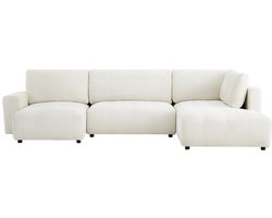 Vente-unique Grote panoramische hoekbank rechts in beige chenille stof CELARO