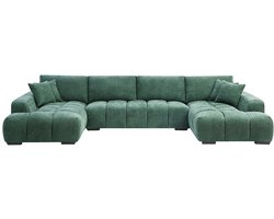 Vente-unique Grote panoramische hoekbank van groene stof met textuur BERENIA