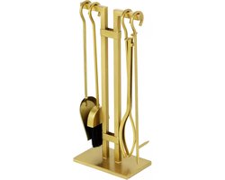 Vente-unique Haardset met 4 instrumenten in goudkleurig messing - L25 x D15 x H60 cm - ASSIOUT