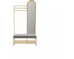 Vente-unique Halmeubel in metaal met bankje, spiegel en 1 schoenenrek - Goudkleurig - AZELIA L 100 cm x H 200 cm x D 35 cm