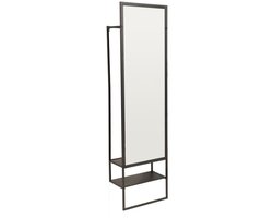 Vente-unique Halmeubel in metaal met roede, spiegel en 1 legplank - Zwart - ISALY L 50 cm x H 180 cm x D 25 cm