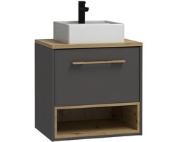 Vente-unique Hangend badkamermeubel antraciet met wastafel en spiegelkast - 60 cm - YANGRA