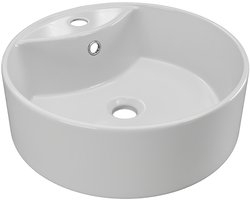 Vente-unique Hangend badkamermeubel, geribbeld met ronde opzetwastafels en kast - Wit - 80 cm - KELIZA