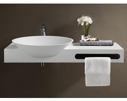 Vente-unique Hangende vaste wastafel met handdoekhouder - Wit - L100 x B54 x H20 cm - YUMIKO