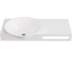Vente-unique Hangende vaste wastafel met handdoekhouder - Wit - L100 x B54 x H20 cm - YUMIKO L 100 cm x H 20 cm x D 54 cm